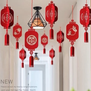 6 double happiness wall decor wedding decor bride and groom Chinese double happiness decor hanging decor tea ceremony