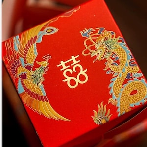 20/10/50 Boîte de bonbons de mariage chinoise dragon et phénix Décoration chinoise double bonheur Boîte de bonbons de cérémonie du thé de mariage asiatique CNY Oriental