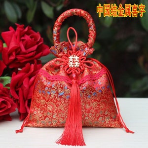 1/10/20/30/50 chinesische Hochzeit Candy Bag Braut und Bräutigam chinesisches Doppel Glück Dekor asiatische Hochzeit Teezeremonie Stofftasche CNY Oriental