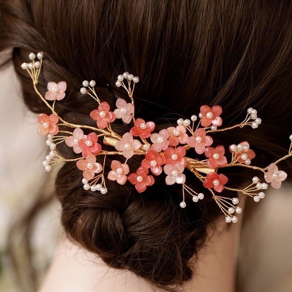 Chinese Oriental Wedding Bridal Floral Hairpiece Hairpin Tea Ceremony Bridal Accessories hair decor for Chinese wedding