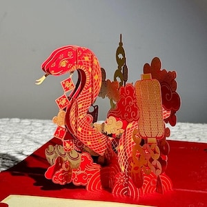 3D Chinese New Year Karte CNY Karte 2025 Jahr der Schlange Geschenkidee