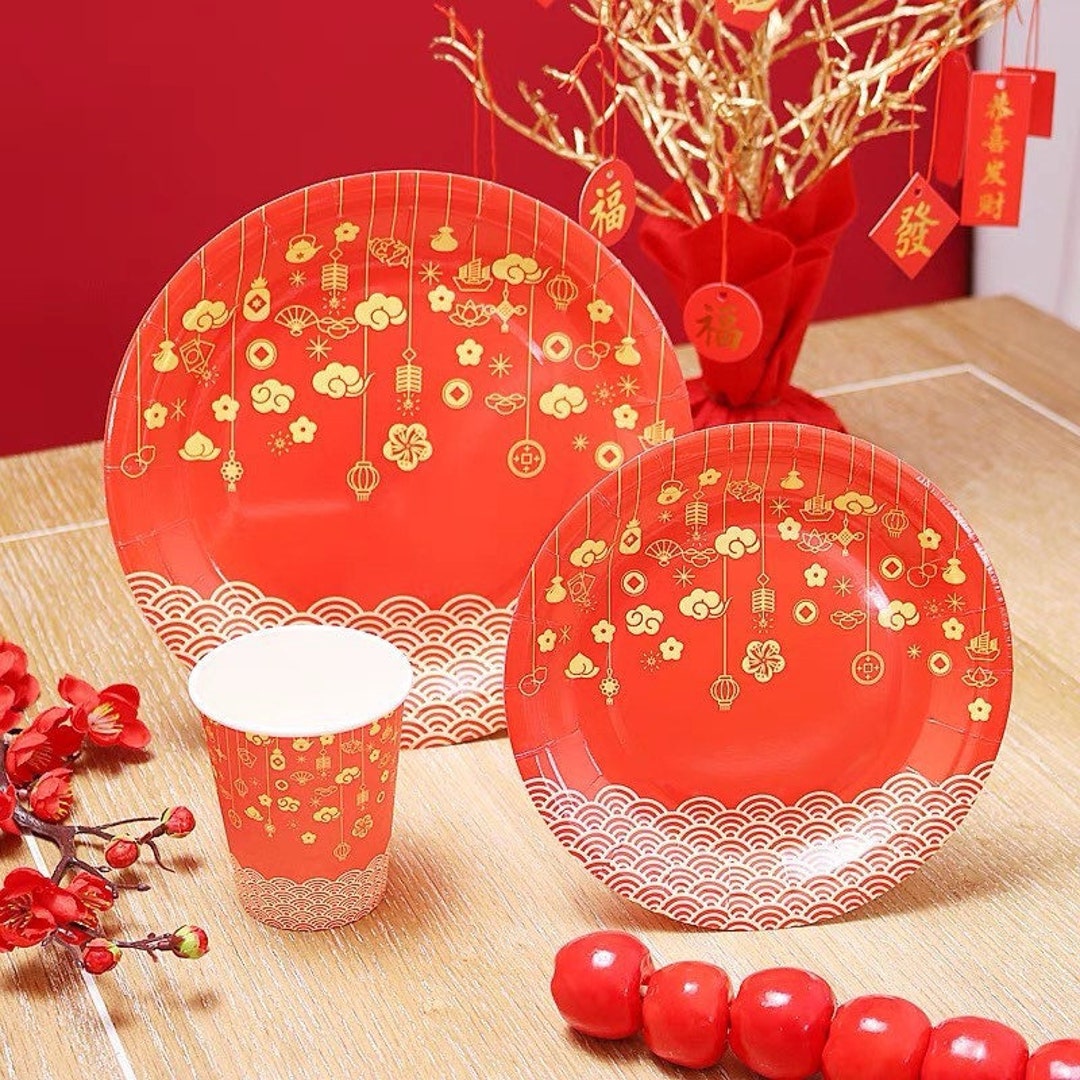 10/20/30 CNY Paper Plate Chinese New Year Decor Chinese Spring Festival