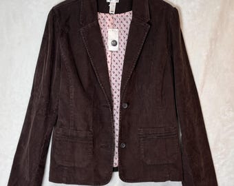 Vintage 2005 Brown Corduroy Blazer | Dark Academia Jacket | Cherry Lined Corduroy Jacket | Women’s Large