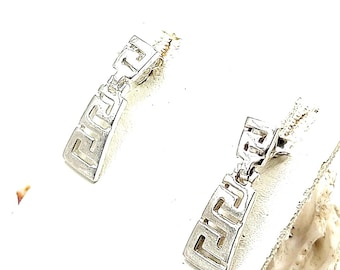 Handmade Greek Key Meander Sterling Silver 925 Stud Earrings For Women