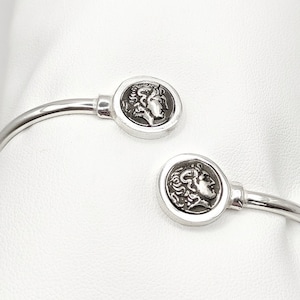 Ancient Greek Alexander the Great Coin Silver Bangle Bracelet