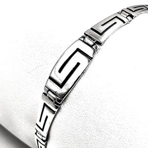 Greek Key Meander Silver Oxidized Bracelet in Handmade