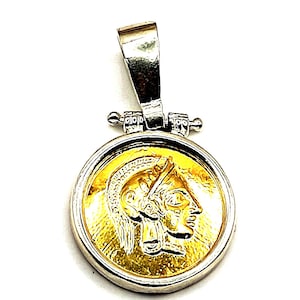 Ancient Greek Athena Coin Silver Two Tone Pendant