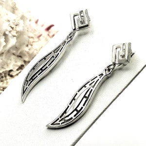 Sterling Silver 925 Greek Key Meander Stud Earrings For Women