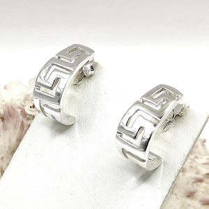 Handmade Greek Key Meander Silver 925 Hoop Earrings For Women