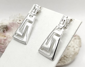 Handmade Sterling Silver 925 Greek Key Stud Earrings For Women