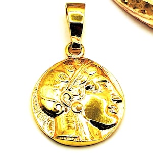 Silver 925 Ancient Greek Athena Owl Athenian Tetradrachm Gold Plated Coin Pendant