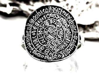 Ancient Greek Coin Phaistos Disc Silver 925 Ring