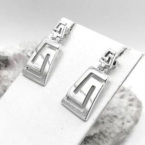 Handmade Greek Key Silver Stud Earrings For Women