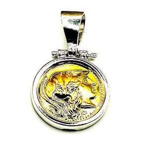 Ancient Greek Athena Nike Silver Two Tone Coin Pendant
