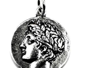 Collana Ciondolo Apollo Dio Del Sole In Acciaio Inox: Gioiello Donna Mitologico, Catena 60 Cm Regolabile