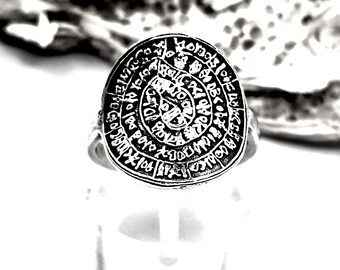 Handmade Phaistos Disc Ring: Greek Coin Silver 925 Ring