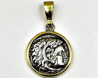 Greek Alexander the Great Coin Silver Two Tone Pendant