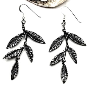 Greek Olive Leaf Silver Dangle Earrings For Women