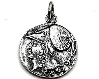 Sterling Silver 925 Athena Pegasus Coin Pendant