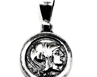 Handmade Silver 925 Ancient Greek Goddess Athena Nike Coin Pendant