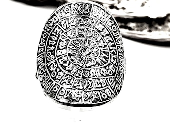 Ancient Greek Coin Phaistos Disc Ring: Sterling Silver Ring