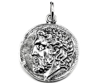 Handmade Greek God Zeus Silver 925 Coin Pendant