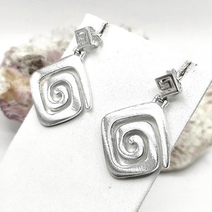 Greek Key Silver Stud Earrings For Women