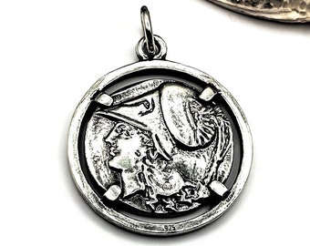 Handmade Ancient Greek Athena Pegasus Silver 925 Coin Pendant