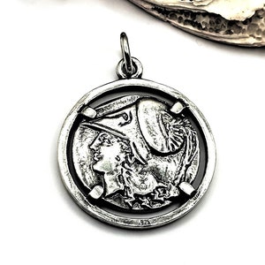 Handmade Ancient Greek Athena Pegasus Silver 925 Coin Pendant