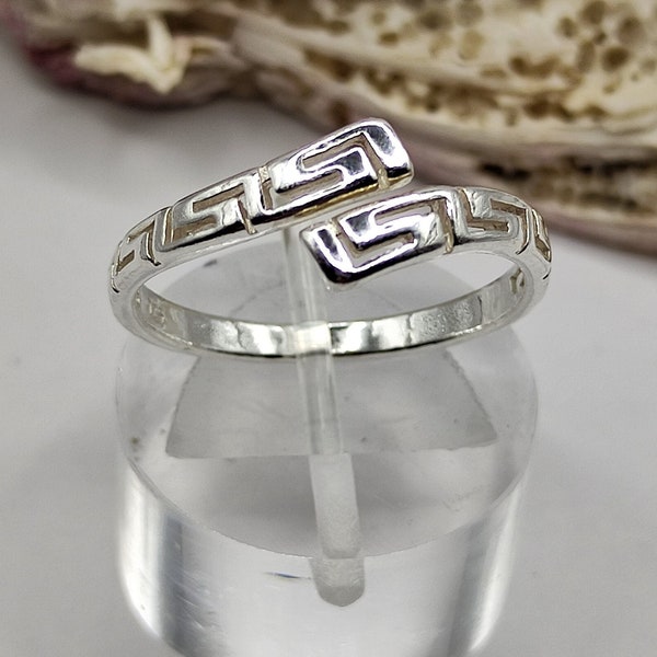 Ancient Greek Key Meander Silver Ring For Women