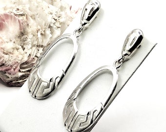 Handmade Sterling Silver 925 Greek Key Meander Stud Earrings For Women