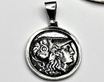 Greek Goddess Athena Coin Silver Pendant