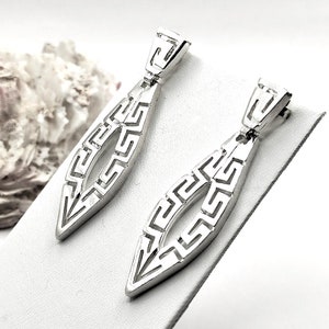 Handmade Silver 925 Greek Key Meander Stud Earrings For Women