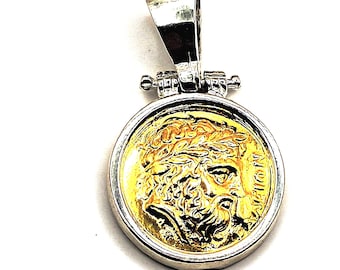 Handmade Greek God Zeus Silver Two Tone Pendant