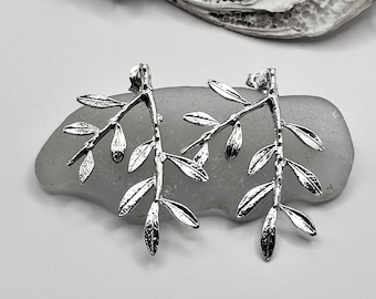 Handmade Olive Leaf Silver Stud Earrings For Women