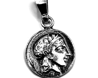 Silver 925 Ancient Greek Athena Owl Athenian Tetradrachm Coin Pendant