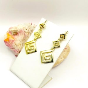 Handmade Silver 925 Greek Key Meander Gold Plated Stud Earrings For Women