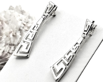 Greek Key Meander Silver Stud Earrings for women