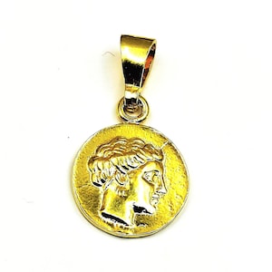 Greek Goddess Artemis Coin Silver 925 Gold Plated Pendant