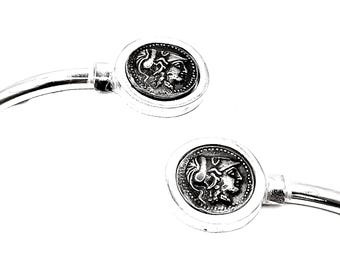 Ancient Greek Goddess Athena Coin Silver Bangle Bracelet