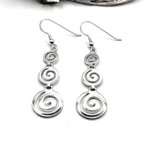 Pendientes colgantes de plata con espiral griega antigua para mujer