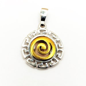 Spiral Silver Two Tone Pendant with Greek key Meander