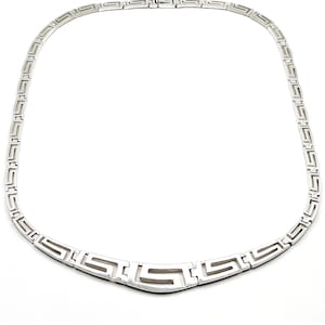 Handmade Sterling Silver 925 Ancient Greek Key Meander Link Necklace