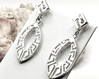 Meander Greek Key Silver 925 Stud Earrings For Women
