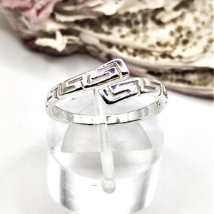 Ancient Greek Key Meander Silver Ring For Women
