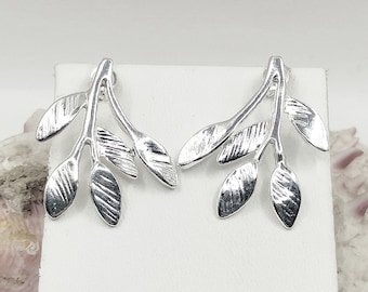 Olive Leaf Silver Stud Earrings For Women