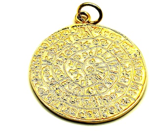 Ancient Greek Coin Phaistos Disc Silver Pendant: 24k Gold Plated