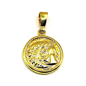 Alexander the Great Coin Silver 925 Gold Plated Pendant
