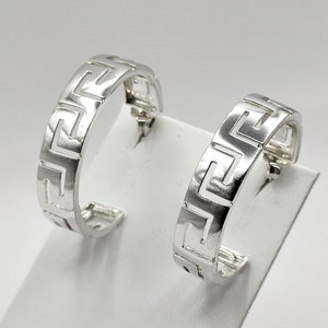 Ancient Greek Key Silver 925 Hoop Earrings For Women