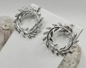 Greek Olive Leaf Silver Stud Earrings For Women